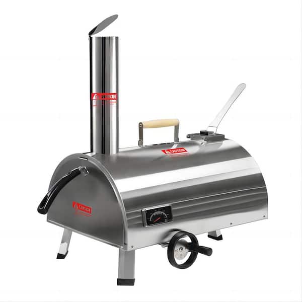 12 in. Semi-Automatic Rotatable Wood Fired Outdoor Pizza Oven Portable Stainless Steel Pizza Maker with Carry Bag