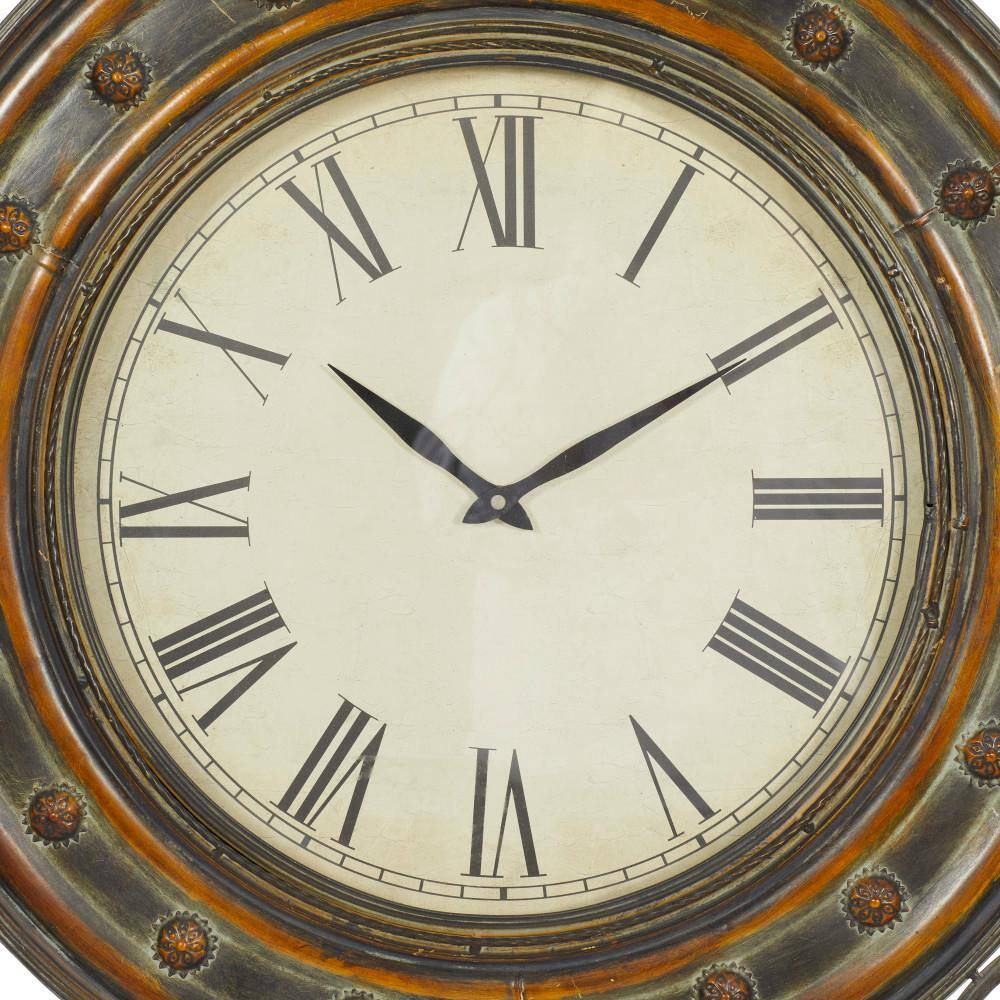 36'' Brown Metal Leaf Medallion Wall Clock with Scrolled Vines
