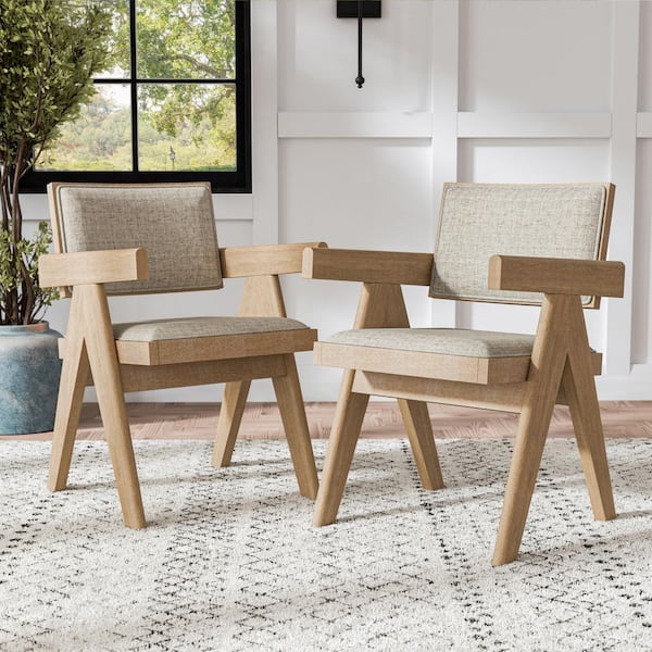 Furniture of America Palavi Natural Oak Fabric Upholstered Arm Chair (Set of 2)