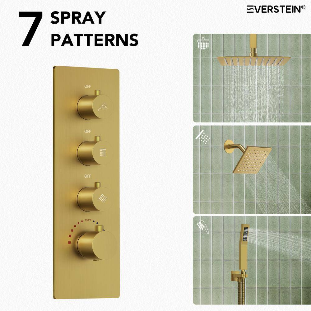 Gold Stainless Steel Dual Shower Head System with Thermostatic Valve