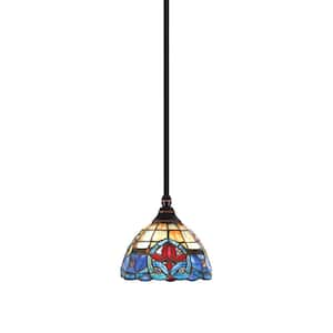 Sparta 100-Watt 1-Light Black Copper Mini Pendant Light with Sierra Art Glass and Light Bulb Not Included