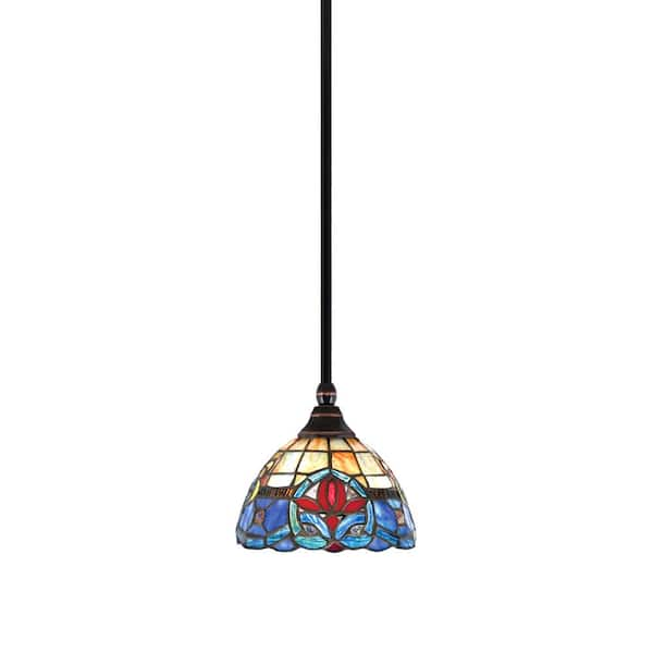 Sparta 100-Watt 1-Light Black Copper Mini Pendant Light with Sierra Art ...