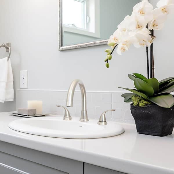8 in. Widespread Dual Wing Handle 3-Hole Bathroom Faucet with Matching Push Pop-Up in Stainless Steel