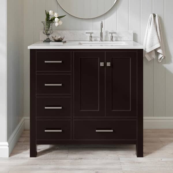 ARIEL Cambridge 37 in. W x 22 in. D x 35.25 in. H Vanity in Espresso with White Marble Vanity Top with Basin