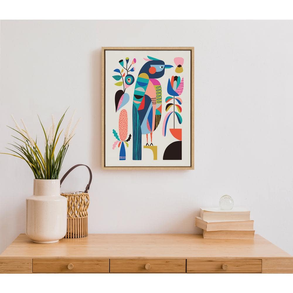 Mid Century Modern Kookaburra Abstract Animal Canvas Art, 27x22 Natural