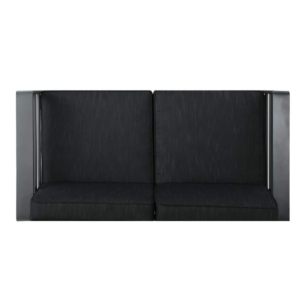 Gray Aluminum 5-Piece Outdoor Firepit Sofa Set with Dark Grey Cushions