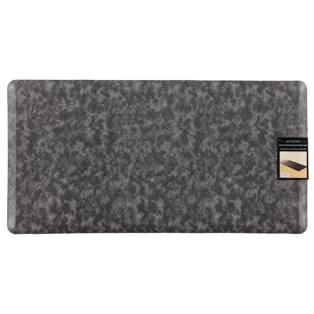 Gray Medallion Embossed Anti-Fatigue Cushioned Kitchen Mat