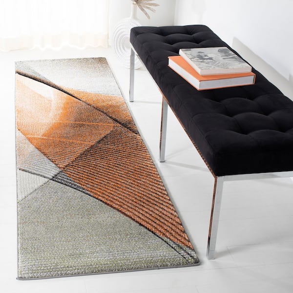 Hollywood 2 ft. x 10 ft. Gray/Orange Striped Abstract Runner Rug