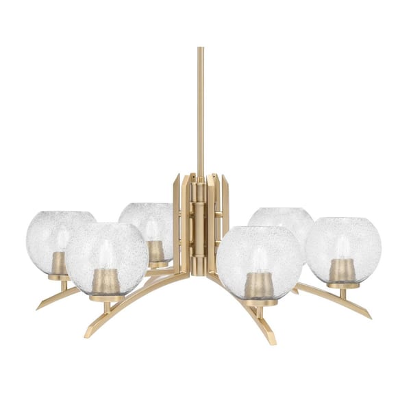 Unbranded Siena 26.25 in. 6-Light New Age Brass Chandelier with 5.75 in. Smoke Bubble Glass Shades, no bulbs included