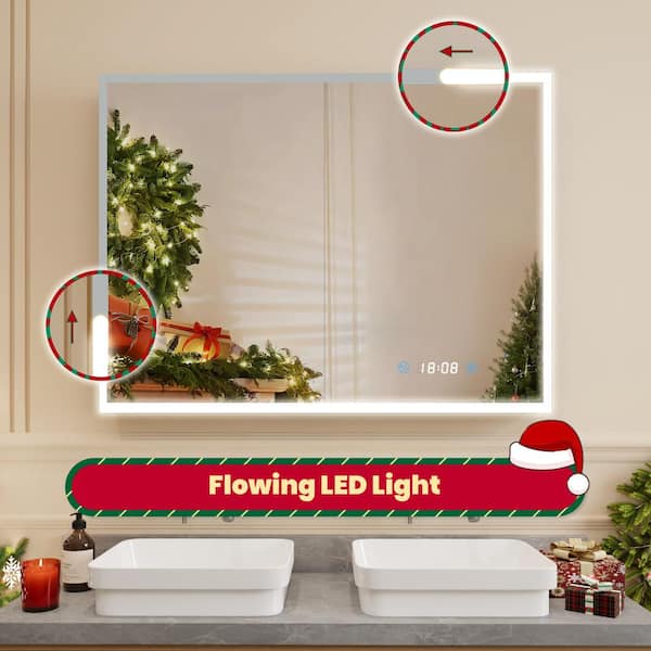 48 in. W x 36 in. H Rectangular Aluminum Dimmable Flowing LED Light Anti-fog Surface Mount Medicine Cabinet with Mirror