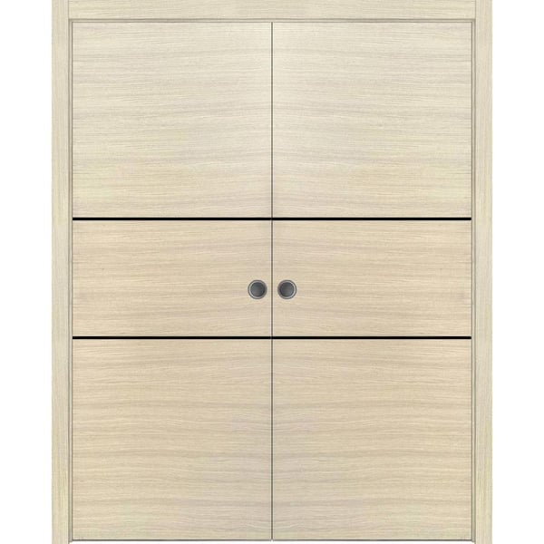 Sartodoors 72 in. x 80 in. 2 Panel Natural Veneer Finished Solid Wood with Honeycomb Sliding Door with Hardware