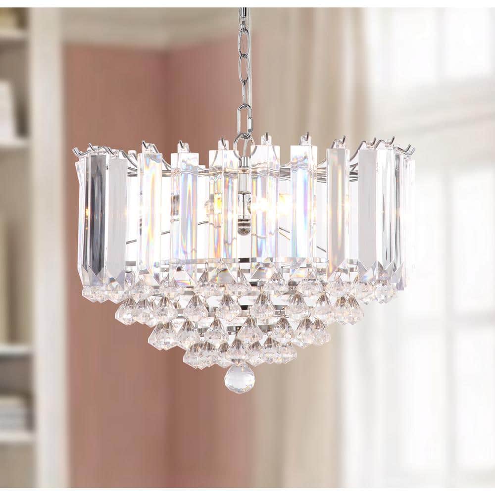 Contemporary Chrome 16.5" Glass Pendant with Shimmering Crystal Layers