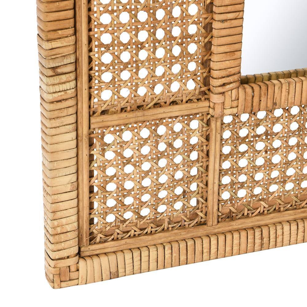 Boho Chic 26" Natural Rattan and Wood Square Wall Mirror