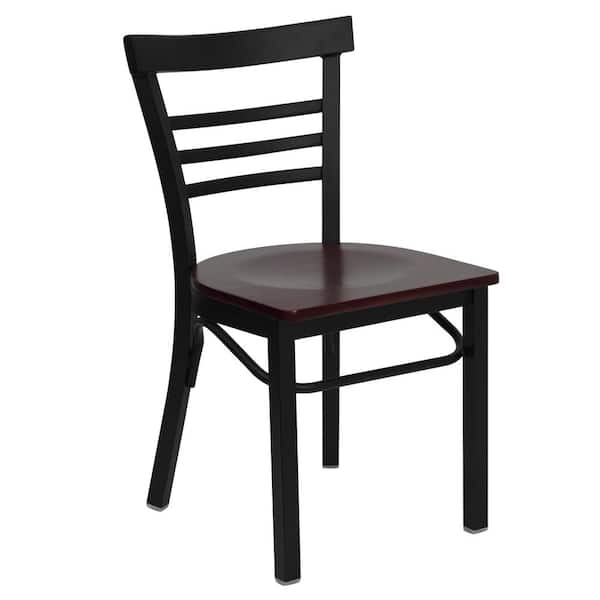 Flash Hercules Black Ladder Back Metal Restaurant Chair Mahogany Wood Seat for sale online 