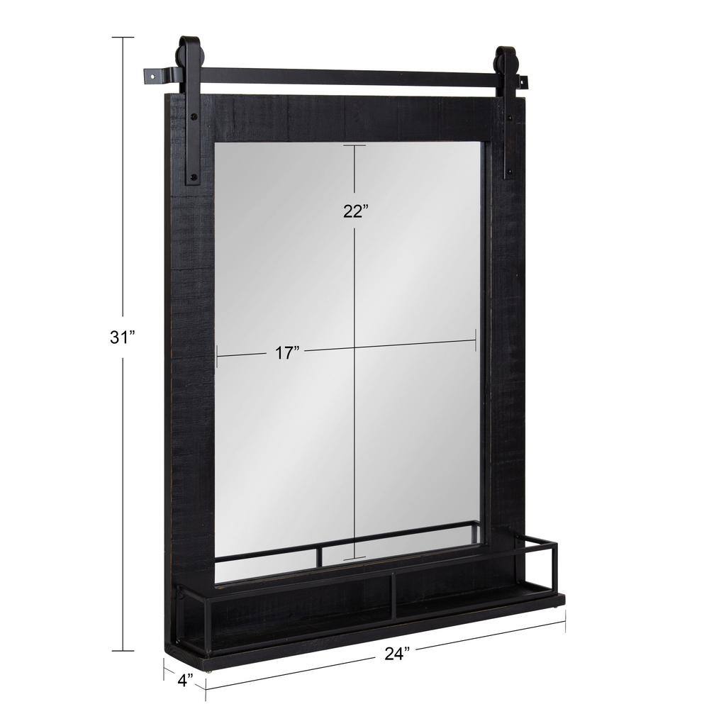 Cates 24" x 31" Rustic Black Wood Wall Mirror with Shelf