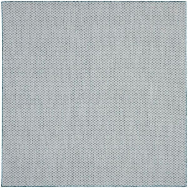 Courtyard Ivory/Aqua 6 ft. x 6 ft. Solid Geometric Contemporary Indoor/Outdoor Area Rug