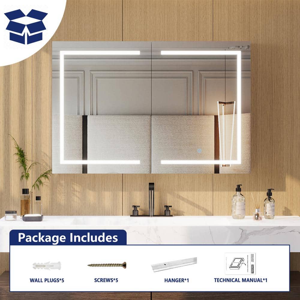 48'' Wide White LED Wall Mounted Medicine Cabinet with Mirror