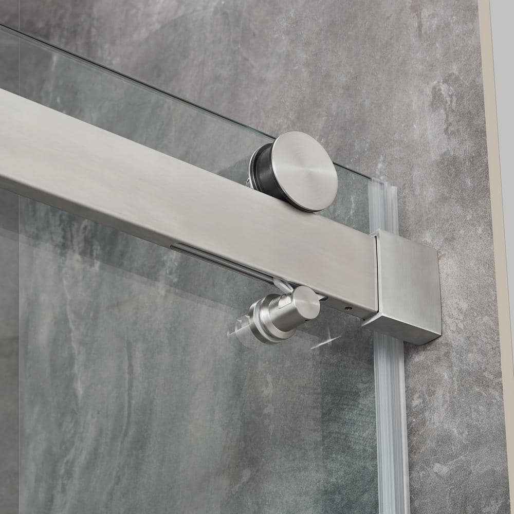 Satin Nickel Frameless Sliding Soft Close Shower Door with Clear Glass