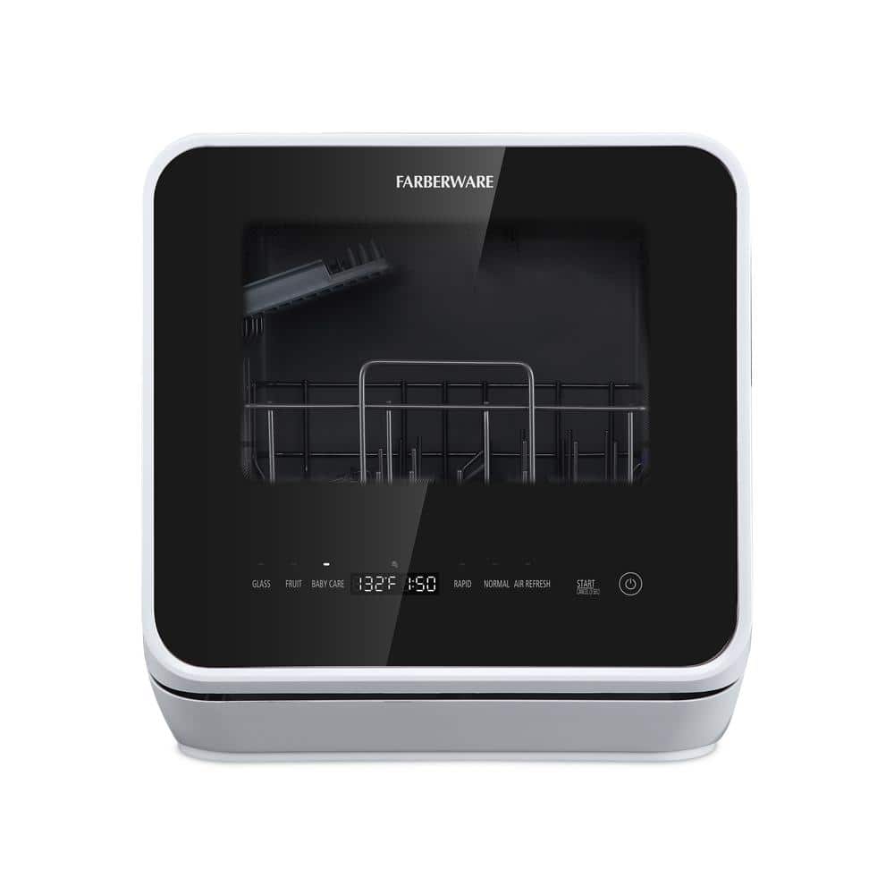 Compact White Portable Countertop Dishwasher with Built-In Water Tank