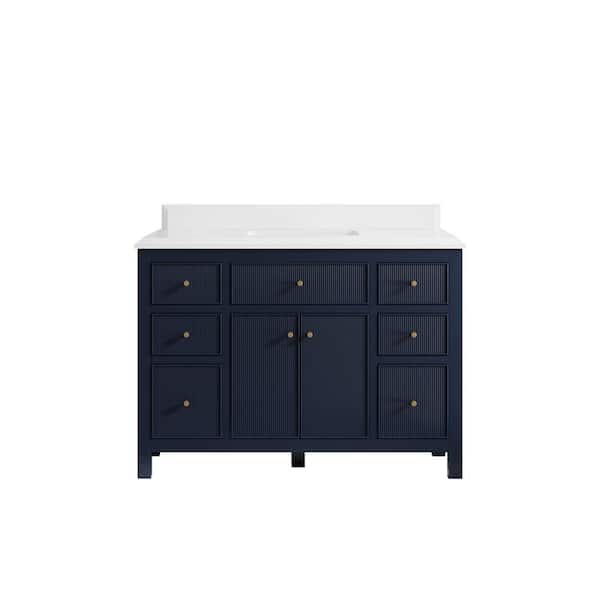 Willow Collections Sonoma 48 in. W x 22 in.D x 36 in. H Bath Vanity in Navy Blue with Cove Edge White Quartz Top