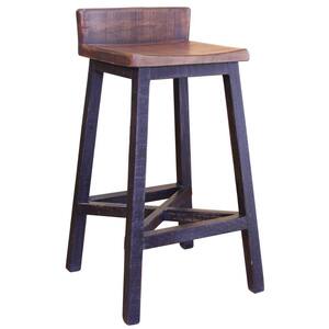 29.5 in. Black and Brown Low Back Wood Bar Stool with Wooden Seat
