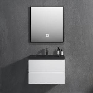 Angela 30 in. W x 18.7 in. D x 20.5 in. H Wall Mounted Bathroom Vanity in Glossy White with Black Quartz Sand Sink