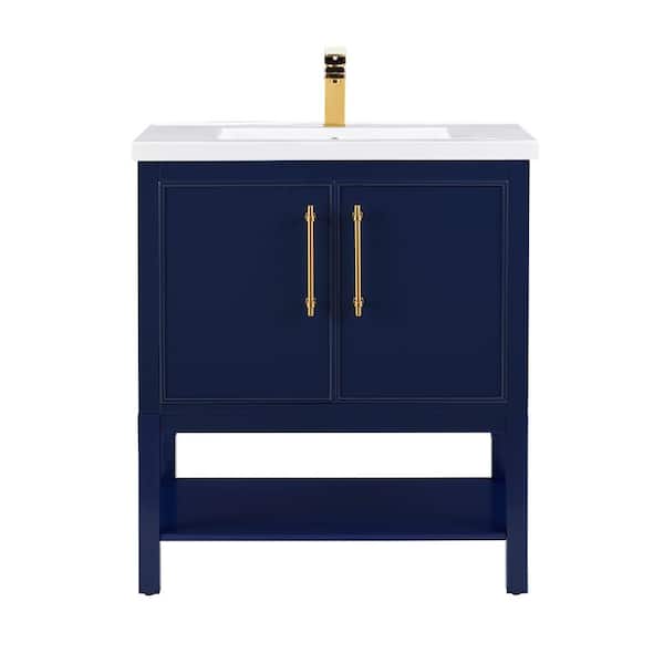Taylor 30 in. W x 18.5 in. D x 34.5 in. H Bath Vanity in Navy Blue with Ceramic Vanity Top in White with White Sink