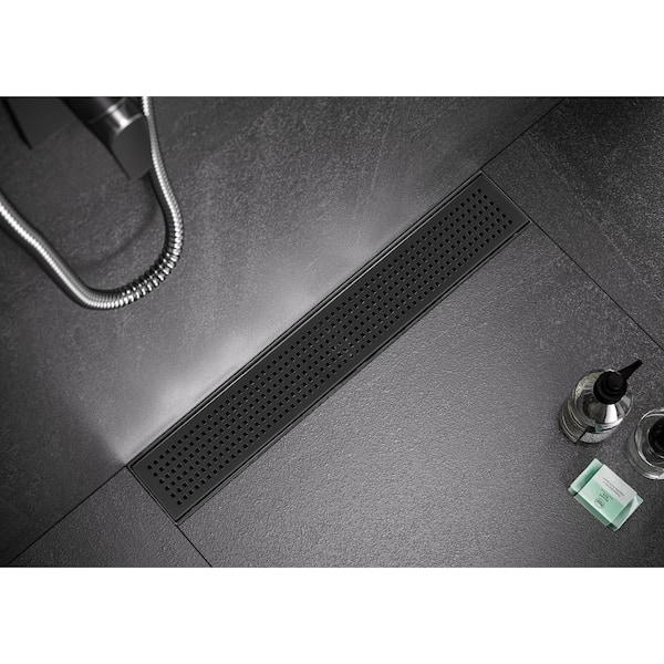 32 in. Linear Stainless Steel Shower Drain with Square Hole Pattern, Matte Black