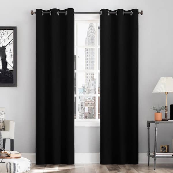 Sun Zero Cyrus Thermal 40 in. W x 84 in. L 100% Blackout Grommet Curtain Panel in Black