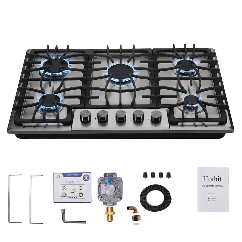 GD 30 in. 5-Burners Recessed Gas Cooktop in Stainless Steel with Thermocouple Flameout Failure Protection Device (FFD)