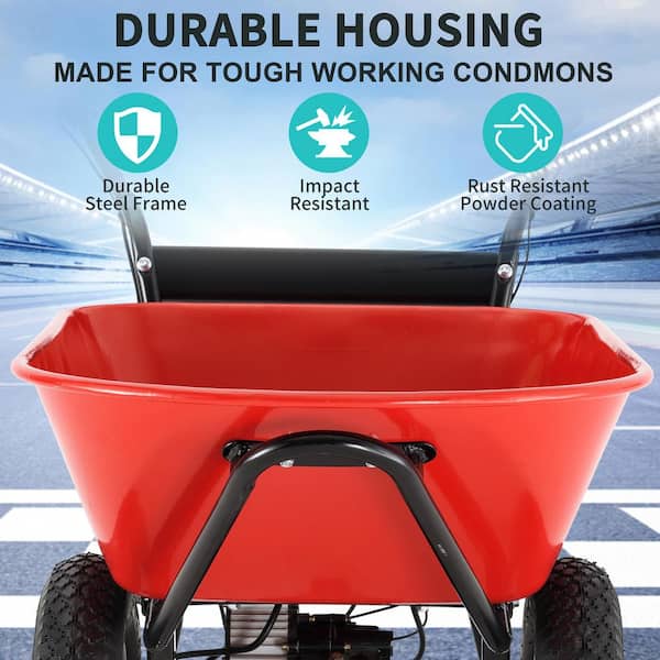 4 cu. ft. Steel Electric Powered Garden Cart, Barrel Dump Material Debris Hauler with 2 Wheels and Solid Bin