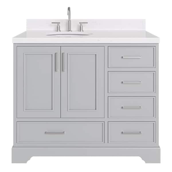 Stafford 42 in. Single Sink Freestanding Bathroom Vanity in Gray with Carrara White Quartz Top