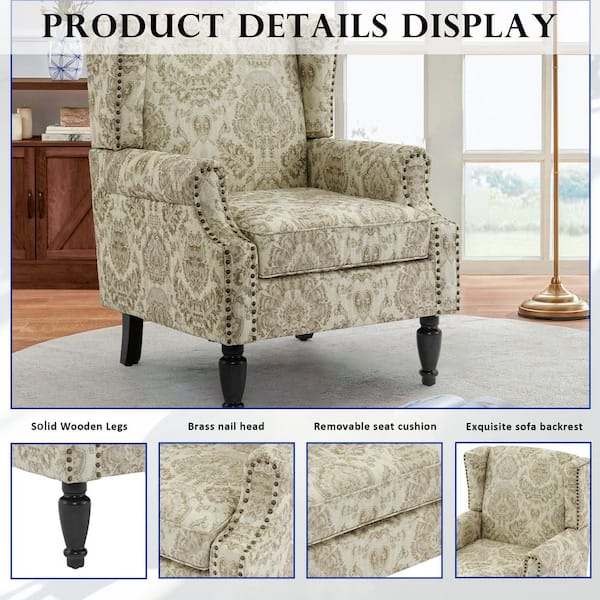 Uixe Retro White Floral Pattern Linen Nailhead Trim Upholstered