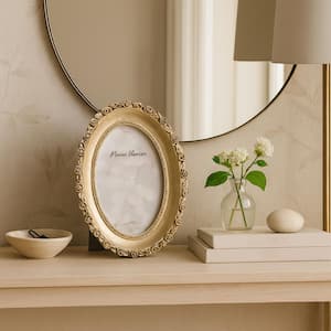 Gold 4 in. x 6 in. Polyresin Rosette Border Oval Picture Frame