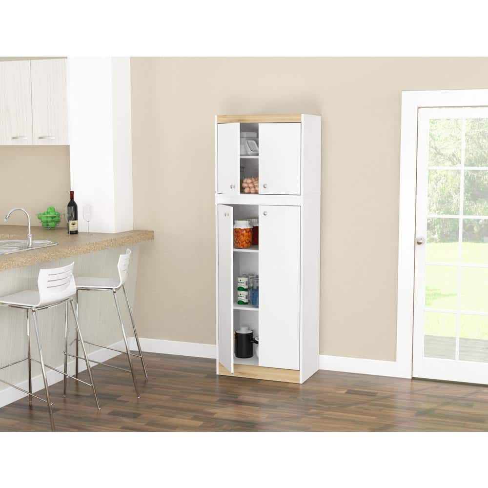 White and Oak 2-Piece Kitchen Pantry Storage Cabinet