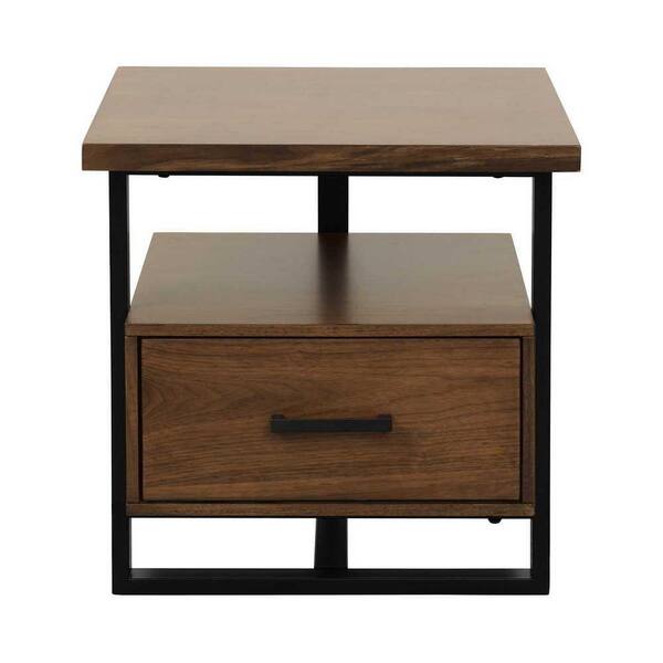 EVERGLADE HOME Pratt 22 in. Walnut Square Wood End Table with Drawer