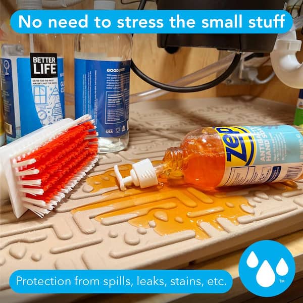 Xtreme Mats - 34 in. x 22 in. Beige Kitchen Depth Under Sink Cabinet Mat Drip Tray Shelf Liner