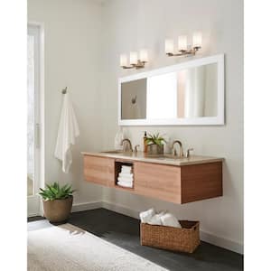 Hettinger 20 in. 3-Light Brushed Nickel Transitional Contemporary Wall Bathroom Vanity Light with White Glass Shades