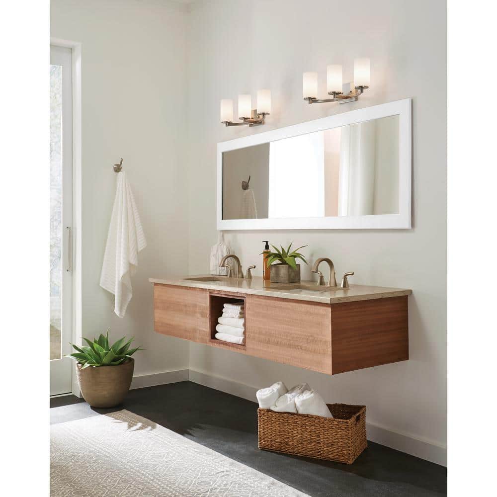 Chrome 3-Light Vanity with Etched Glass Shades