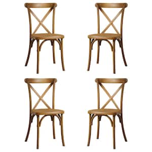 4-Pack Resin X-Back Wood Dining Chair Furniture 4-Pack, Retro Natural Mid Century Modern Farmhouse Cross Back Chair