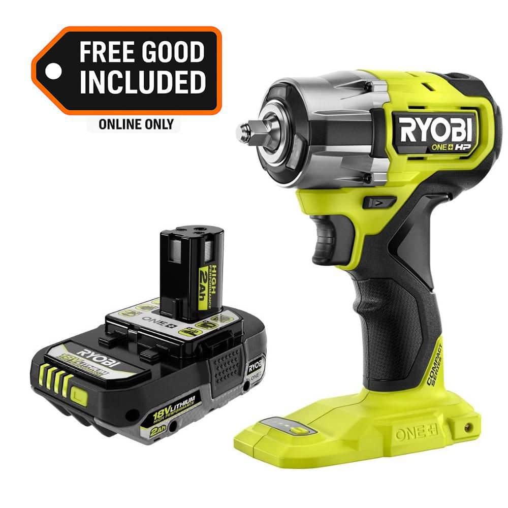RYOBI ONE+ HP 18V Brushless Cordless Compact 3/8 in. Impact Wrench with FREE 2.0 Ah HIGH PERFORMANCE Battery (PSBIW02PBP003)