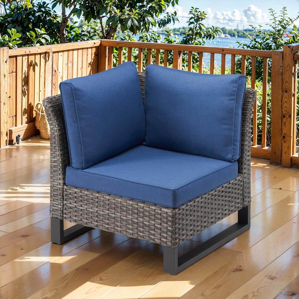 U-Weave Brown Wicker Corner 1-Seat Outdoor Sectional Chair with Navy Blue Cushion price history on PriceWatchPro