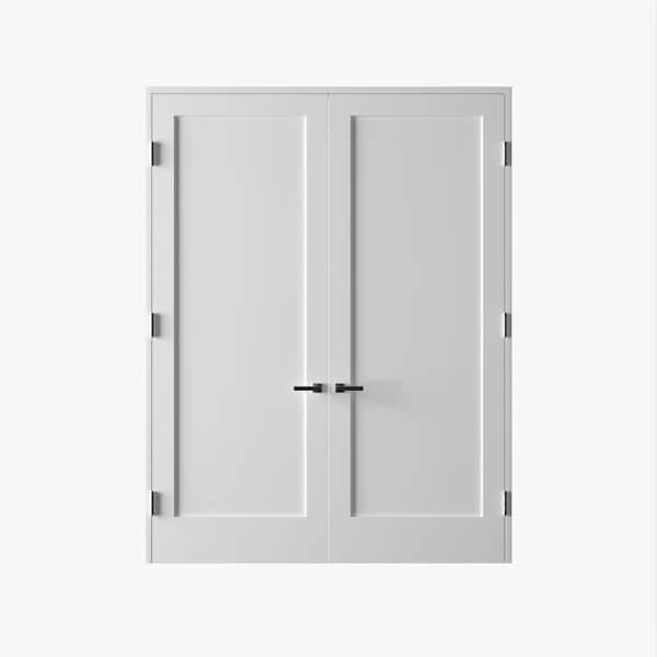 RESO 64 In. x 96 In.Bi-Parting Solid Core Primed White Composite Double Pre-hung French DoorCatch Ball Chrome Hinges
