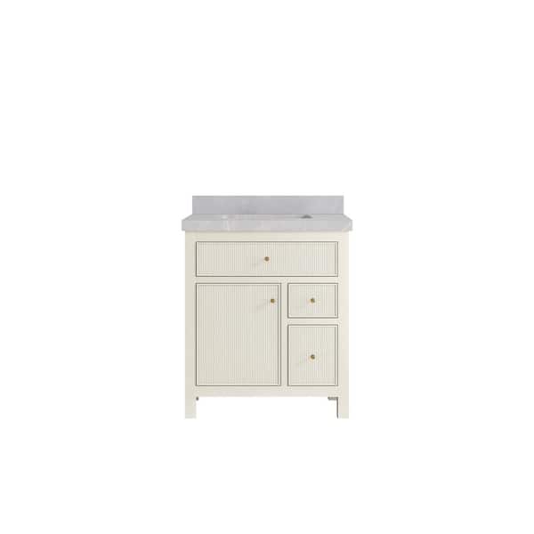 Willow Collections Sonoma 30 in. Single Sink Freestanding Alabaster Bath Vanity with Pearl Gray Quartz Top Unassembled