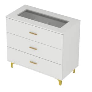 3-Drawer White Wooden Nightstand: 31.5" L x15.7" W x28.7" H