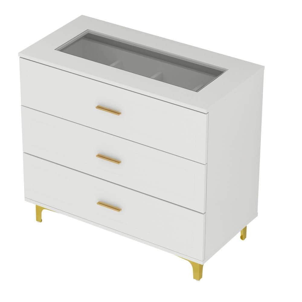 AWQM End Table with 3 Drawers, Bedside Table Dresser, White Night Table  Round Metal knob, Sofa Side Table with Storage Small Cabinet Accent Table  for