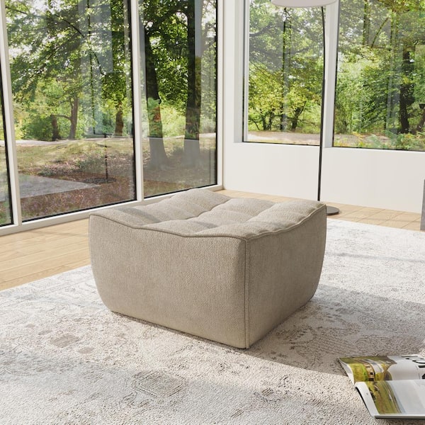 27.6 in. Armless Khaki Linen 1-Seat Square Modular Lazy Floor Corner Relax Sofa Fireside Ottoman Module for Apartment