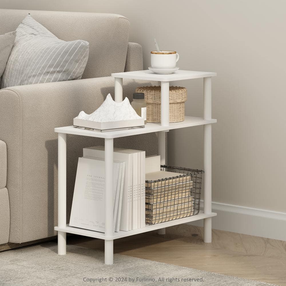 Furinno 23.62 in. White/White Rectangle Wood End Table with 3-Tier
