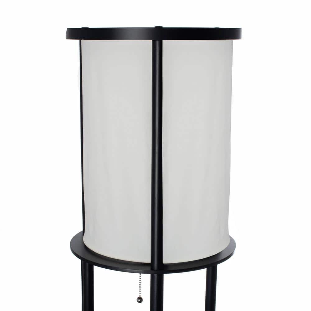 Tall Black Shelf Floor Lamp with White Fabric Shade