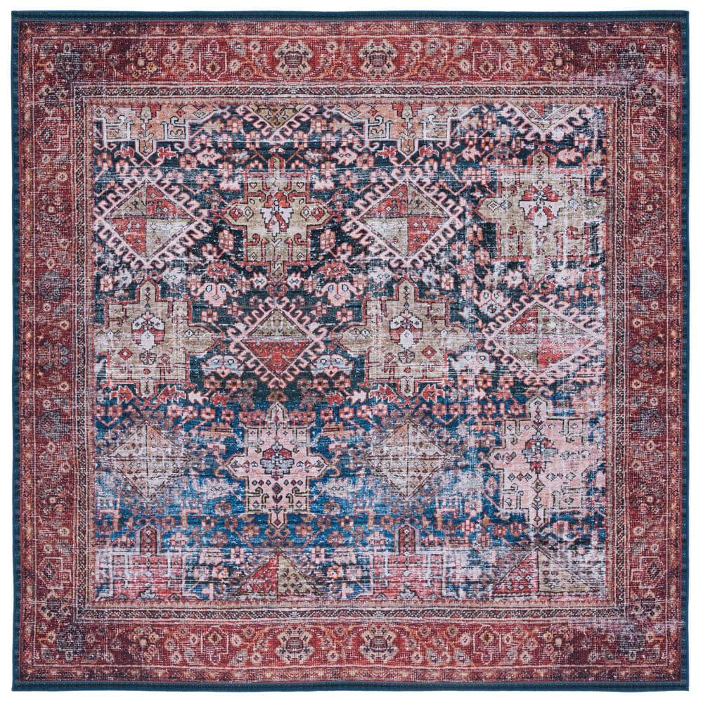 Tucson Navy/Rust 8 ft. x 8 ft. Machine Washable Border Geometric Floral Square Area Rug price history on PriceWatchPro